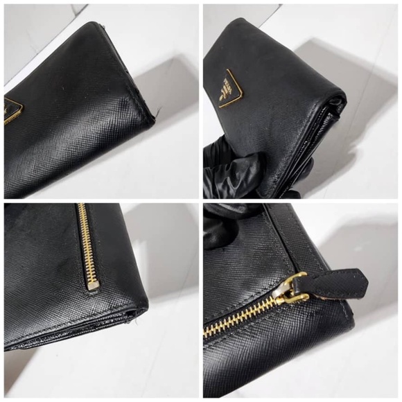 Authentic Prada Saffiano Lux Leather Flap Continental Wallet Black - Picture 11 of 15